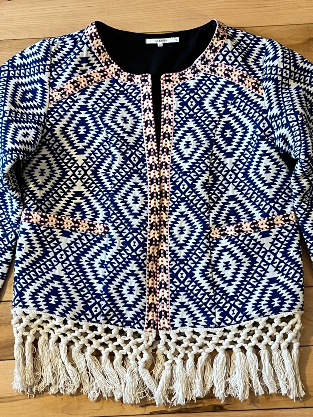 Tularosa Santa Fe Fringe Navy and Cream Geometric Jacket in Diamondback size XS - Picture 3 of 9
